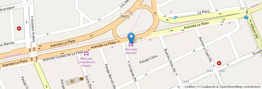 Mapa de ubicacion de Mercado Avenida en Argentina, Chubut, Trelew, Departamento Rawson.