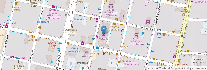 Mapa de ubicacion de Mercado Central en アルゼンチン, チリ, メンドーサ州, Departamento Capital, Ciudad De Mendoza.