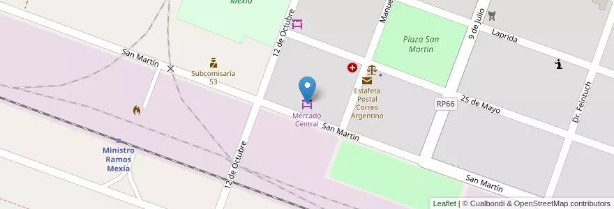 Mapa de ubicacion de Mercado Central en Argentinië, Río Negro, Departamento Nueve De Julio, Ministro Ramos Mexía.