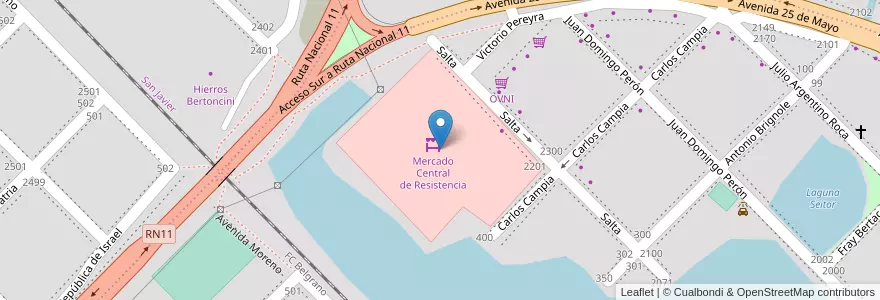 Mapa de ubicacion de Mercado Central de Resistencia en Аргентина, Чако, Departamento San Fernando, Ресистенсия, Resistencia.