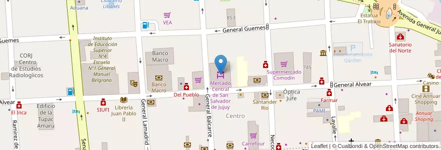 Mapa de ubicacion de Mercado Central de San Salvador de Jujuy en آرژانتین, Jujuy, Departamento Doctor Manuel Belgrano, Municipio De San Salvador De Jujuy.