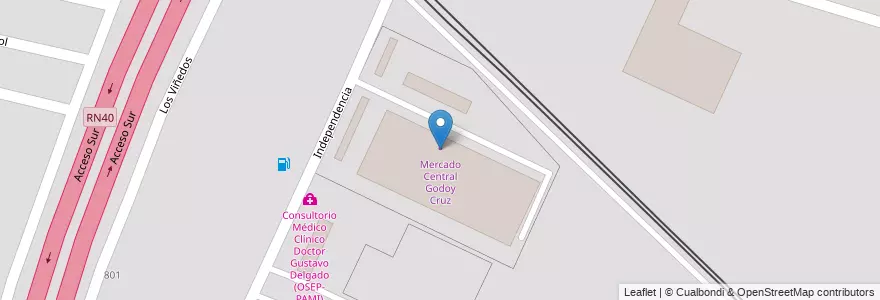 Mapa de ubicacion de Mercado Central Godoy Cruz en アルゼンチン, チリ, メンドーサ州, Godoy Cruz, Departamento Godoy Cruz, Distrito San Francisco Del Monte.