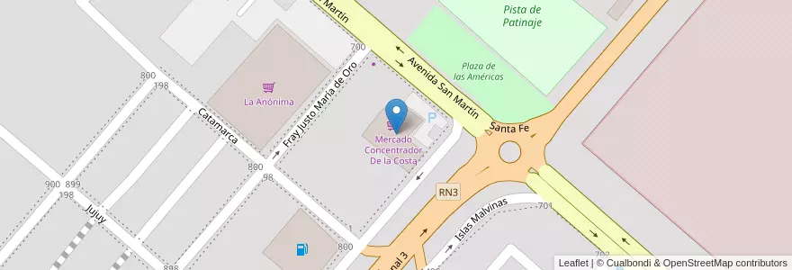 Mapa de ubicacion de Mercado Concentrador De la Costa en آرژانتین, استان تیرا دل فوئگو, شیلی, Río Grande, Departamento Río Grande.