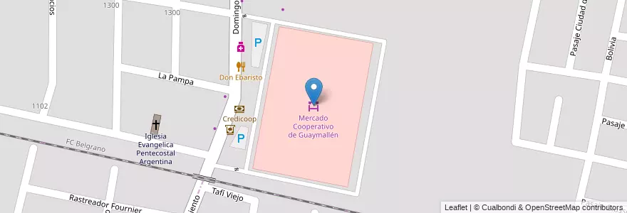 Mapa de ubicacion de Mercado Cooperativo de Guaymallén en アルゼンチン, チリ, メンドーサ州, Departamento Guaymallén, Distrito Belgrano.