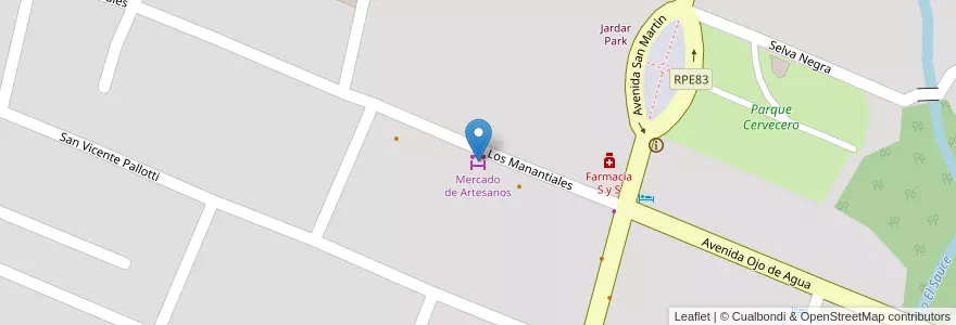 Mapa de ubicacion de Mercado de Artesanos en آرژانتین, Córdoba, Departamento Calamuchita, Pedanía Los Reartes, Municipio De Villa General Belgrano, Villa General Belgrano.