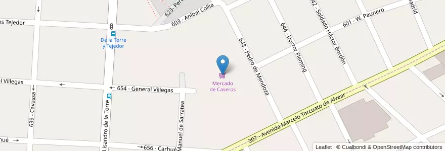 Mapa de ubicacion de Mercado de Caseros en アルゼンチン, ブエノスアイレス州, Partido De Tres De Febrero.