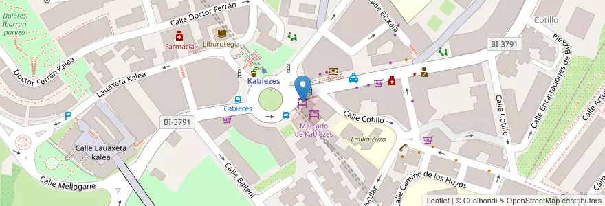 Mapa de ubicacion de Mercado de Kabiezes en Espagne, Pays Basque Autonome, Biscaye, Grand-Bilbao.