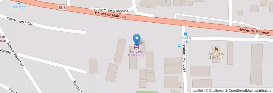 Mapa de ubicacion de Mercado De la Costa en アルゼンチン, Departamento Ushuaia, チリ, ティエラ・デル・フエゴ州, Ushuaia.
