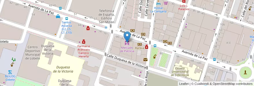 Mapa de ubicacion de Mercado de Patricia en 스페인, La Rioja, La Rioja, Logroño.