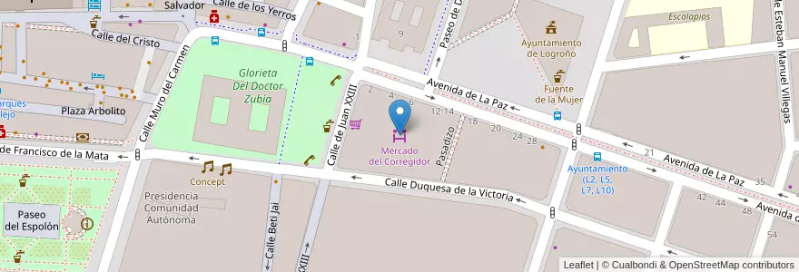 Mapa de ubicacion de Mercado del Corregidor en スペイン, ラ・リオハ州, La Rioja, Logroño.