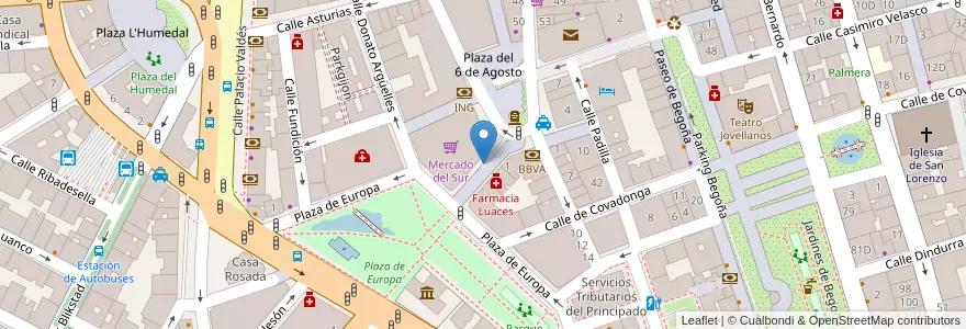 Mapa de ubicacion de Mercado del Sur en スペイン, アストゥリアス州, アストゥリアス州, Gijón/Xixón.
