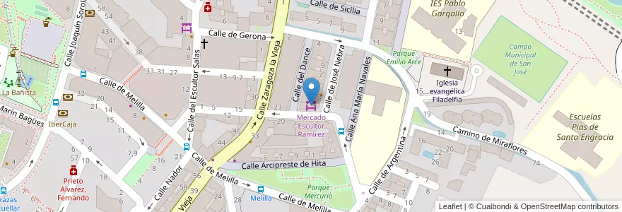 Mapa de ubicacion de Mercado Escultor Ramírez en Espanha, Aragão, Saragoça, Zaragoza, Saragoça.