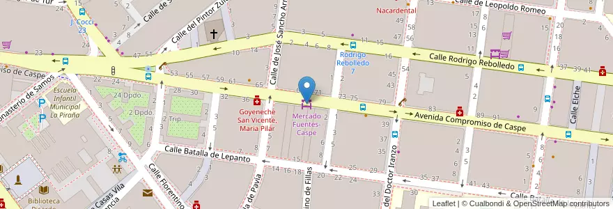 Mapa de ubicacion de Mercado Fuentes-Caspe en Sepanyol, Aragón, Zaragoza, Zaragoza, Zaragoza.