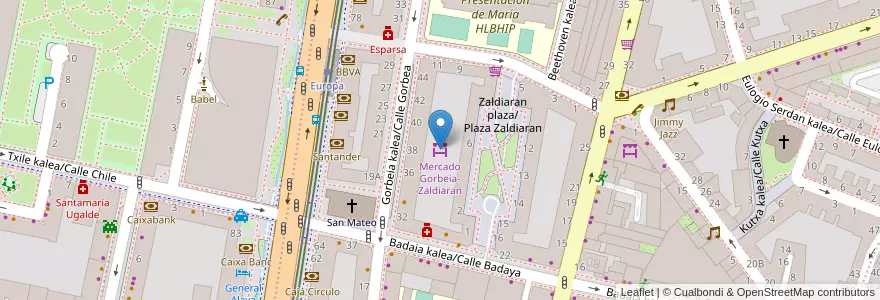 Mapa de ubicacion de Mercado Gorbeia-Zaldiaran en İspanya, Bask Bölgesi, Araba/Álava, Gasteizko Kuadrilla/Cuadrilla De Vitoria, Vitoria-Gasteiz.