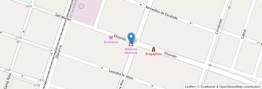 Mapa de ubicacion de Mercado Mendoza en Arjantin, Buenos Aires, Partido De Bragado, Bragado.