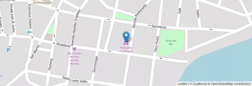 Mapa de ubicacion de mercado municipal en アルゼンチン, サンティアゴ・デル・エステロ州, Departamento Río Hondo, Termas De Río Hondo.