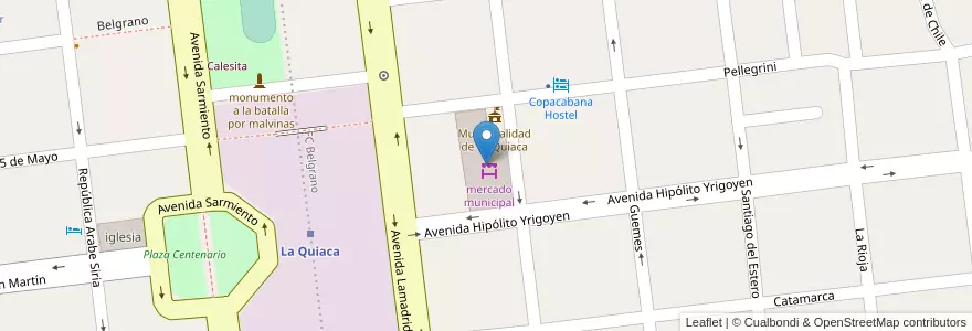 Mapa de ubicacion de mercado municipal en 아르헨티나, Jujuy, Departamento Yavi, Municipio De La Quiaca, La Quiaca.