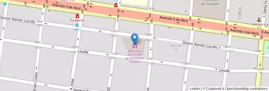 Mapa de ubicacion de Mercado Municipal de Productos Frescos en アルゼンチン, コリエンテス州, Departamento Capital, Corrientes, Corrientes.