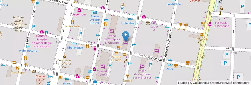 Mapa de ubicacion de Mercado Persa Mendoza en アルゼンチン, チリ, メンドーサ州, Departamento Capital, Ciudad De Mendoza.