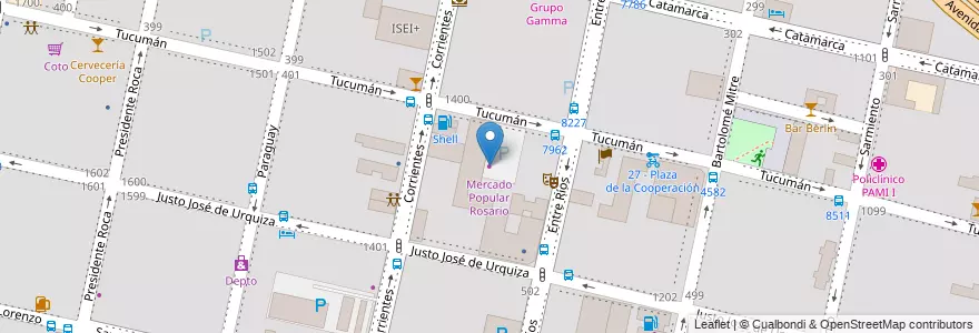 Mapa de ubicacion de Mercado Popular Rosario en الأرجنتين, سانتا في, Departamento Rosario, Municipio De Rosario, روساريو.