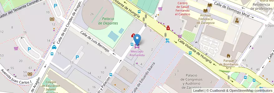 Mapa de ubicacion de Mercado Romareda en Espanha, Aragão, Saragoça, Zaragoza, Saragoça.