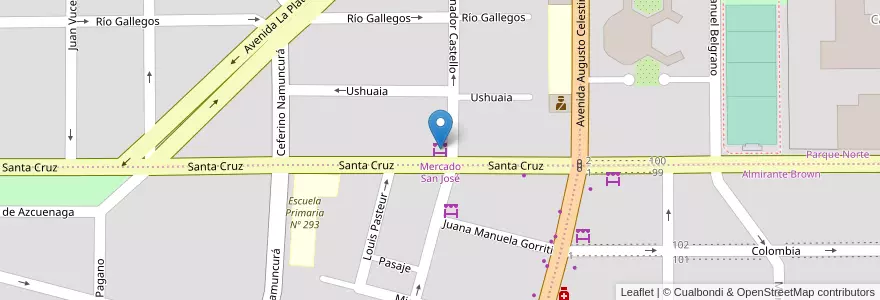 Mapa de ubicacion de Mercado San José en 阿根廷, 智利, 内格罗河省, Cipolletti, Departamento General Roca.