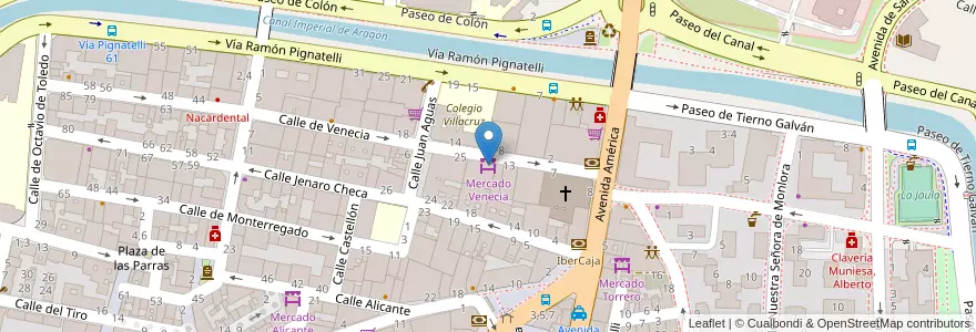 Mapa de ubicacion de Mercado Venecia en اسپانیا, Aragón, ساراگوسا, Zaragoza, ساراگوسا.