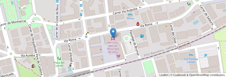 Mapa de ubicacion de Mercado/Mercat Municipal de Salou en Spanien, Katalonien, Tarragona, Tarragonès, Salou.