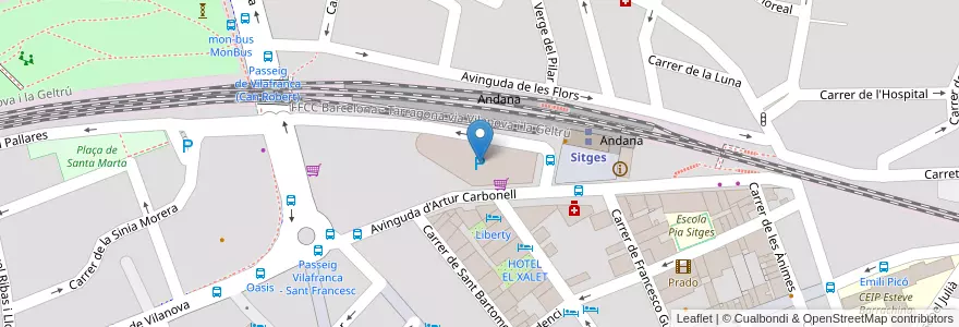 Mapa de ubicacion de Mercat Central en Espagne, Catalogne, Barcelone, Garraf, Sitges.