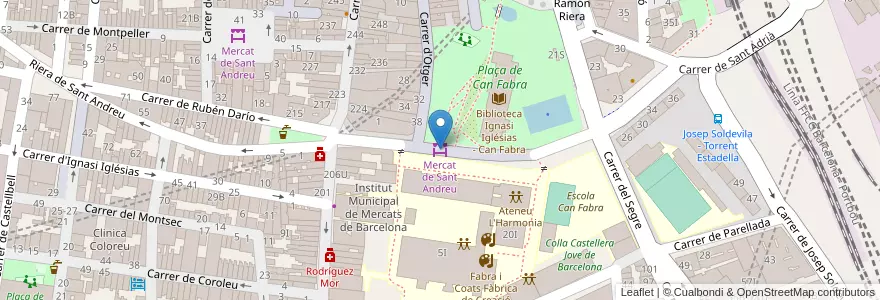 Mapa de ubicacion de Mercat de Sant Andreu en Espagne, Catalogne, Barcelone, Barcelonais, Barcelone.