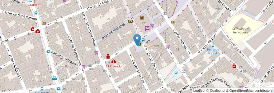 Mapa de ubicacion de Mercat del Fondo en 西班牙, Catalunya, Barcelona, Barcelonès, Badalona, Santa Coloma De Gramenet.