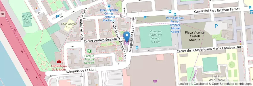 Mapa de ubicacion de Mercat Municipal de La Llum en 西班牙, Comunitat Valenciana, 華倫西亞, Comarca De València, València.