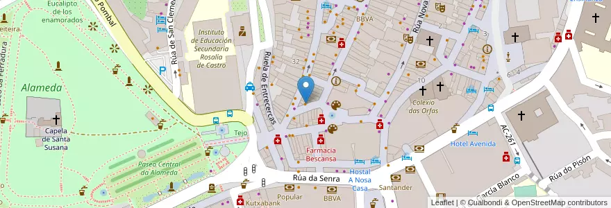 Mapa de ubicacion de Meson El Bombero en España, Galicia / Galiza, A Coruña, Santiago, Santiago De Compostela.