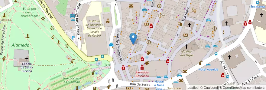 Mapa de ubicacion de Mesón O 42 en Испания, Галисия, А-Корунья, Santiago, Santiago De Compostela.