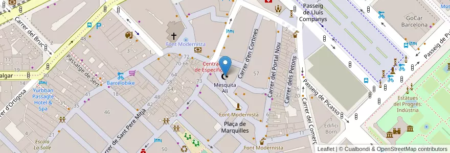 Mapa de ubicacion de Mesquita Alí en Spanje, Catalonië, Barcelona, Barcelonès, Barcelona.