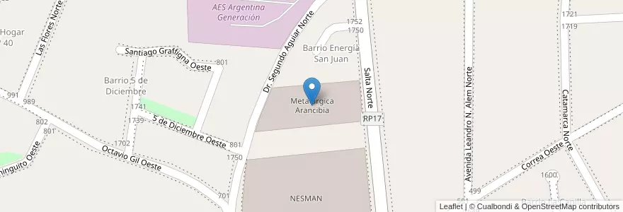 Mapa de ubicacion de Metalúrgica Arancibia en 아르헨티나, San Juan, 칠레, Capital.