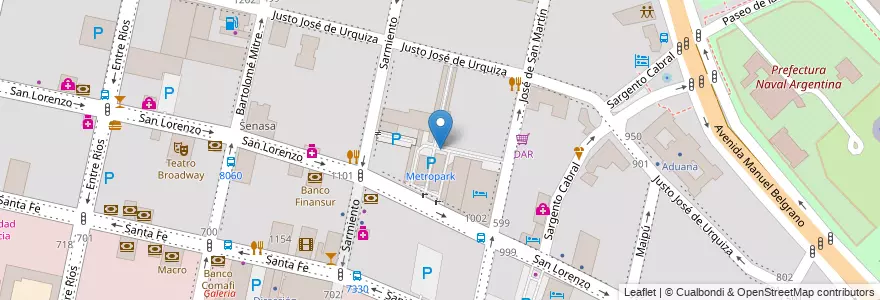 Mapa de ubicacion de Metropark en Argentina, Santa Fe, Departamento Rosario, Municipio De Rosario, Rosario.