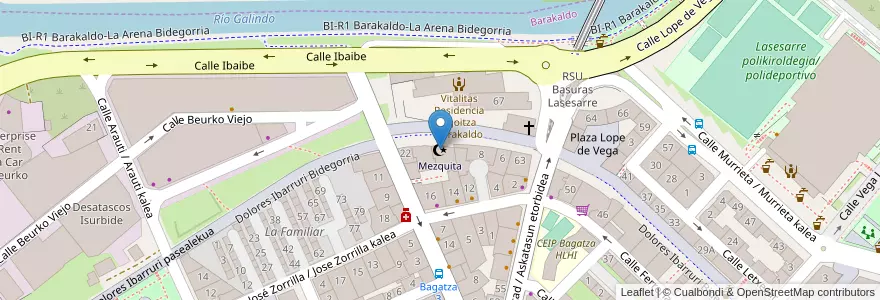 Mapa de ubicacion de Mezquita en İspanya, Bask Bölgesi, Bizkaia, Bilboaldea, Sestao.