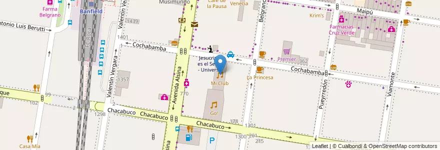 Mapa de ubicacion de Mi Club en アルゼンチン, ブエノスアイレス州, Partido De Lomas De Zamora, Banfield.