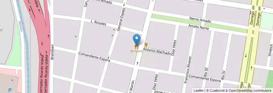 Mapa de ubicacion de Mi Nono en アルゼンチン, チリ, メンドーサ州, Departamento Guaymallén, Distrito Dorrego.