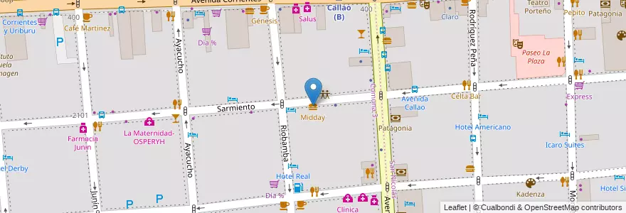 Mapa de ubicacion de Midday, Balvanera en 아르헨티나, Ciudad Autónoma De Buenos Aires, Comuna 3, 부에노스아이레스.