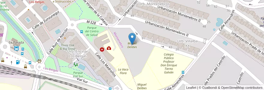 Mapa de ubicacion de Miguel Delibes en Espanha, Comunidade De Madrid, Comunidade De Madrid, Cuenca Del Guadarrama, Collado Villalba.