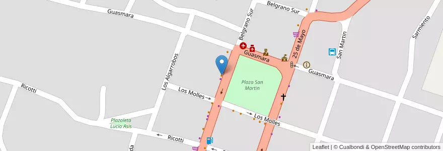 Mapa de ubicacion de Milac en アルゼンチン, コルドバ州, Departamento San Javier, Municipio De Villa De Las Rosas, Pedanía Rosas, Villa Las Rosas.