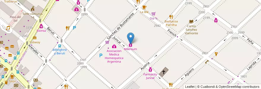 Mapa de ubicacion de Milenium, Recoleta en 阿根廷, Ciudad Autónoma De Buenos Aires, Comuna 2, 布宜诺斯艾利斯.