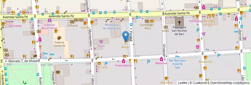 Mapa de ubicacion de Milion, Recoleta en 아르헨티나, Ciudad Autónoma De Buenos Aires, Comuna 2, Comuna 1, 부에노스아이레스.