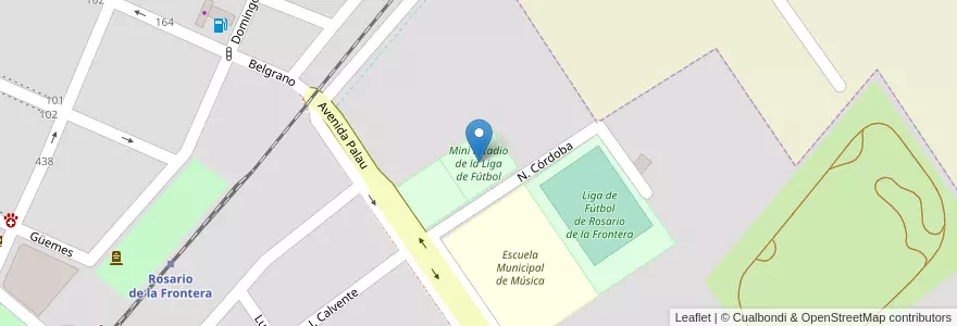 Mapa de ubicacion de Mini Estadio de la Liga de Fútbol en Arjantin, Salta, Rosario De La Frontera, Municipio De Rosario De La Frontera, Rosario De La Frontera.