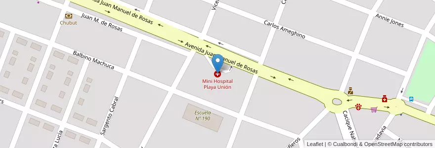 Mapa de ubicacion de Mini Hospital Playa Unión en Arjantin, Chubut, Departamento Rawson, Rawson.