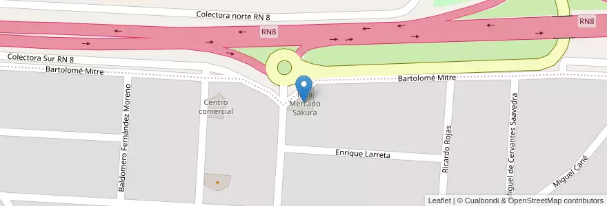 Mapa de ubicacion de Mini Mercado Sakura en アルゼンチン, ブエノスアイレス州, Partido De Exaltación De La Cruz.
