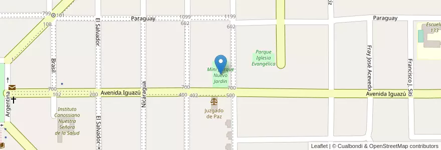 Mapa de ubicacion de Mini parque Nuevo Jardin en Arjantin, Misiones, Departamento San Ignacio, Municipio De Jardín América.