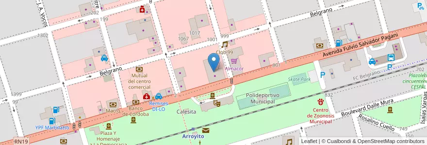 Mapa de ubicacion de Minicuotas Ribeiro en Argentinië, Córdoba, Departamento San Justo, Municipio Arroyito, Pedanía Arroyito, Arroyito.
